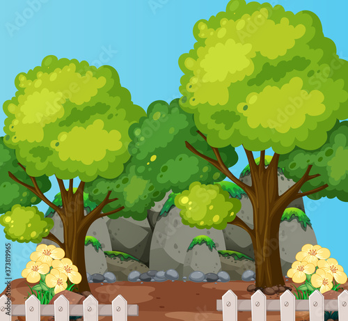 Big trees with big stone nature scene