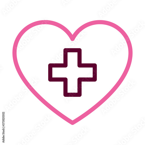 heart with medical cross icon, half line half color style