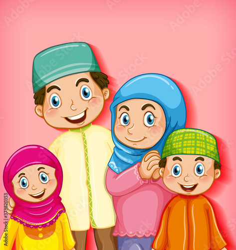 Muslim family member on cartoon character colour gradient background