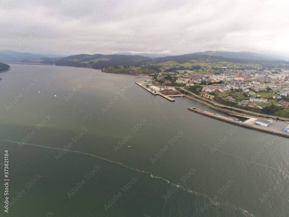 Figueras, coastal village in Asturias and Ribadeo, Lugo. Galicia,Spain. Aerial Drone Photo