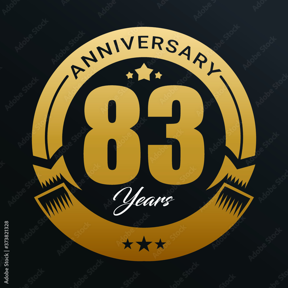 83rd Anniversary logo,83 year Anniversary logo design celebration, luxurious golden color logo. 