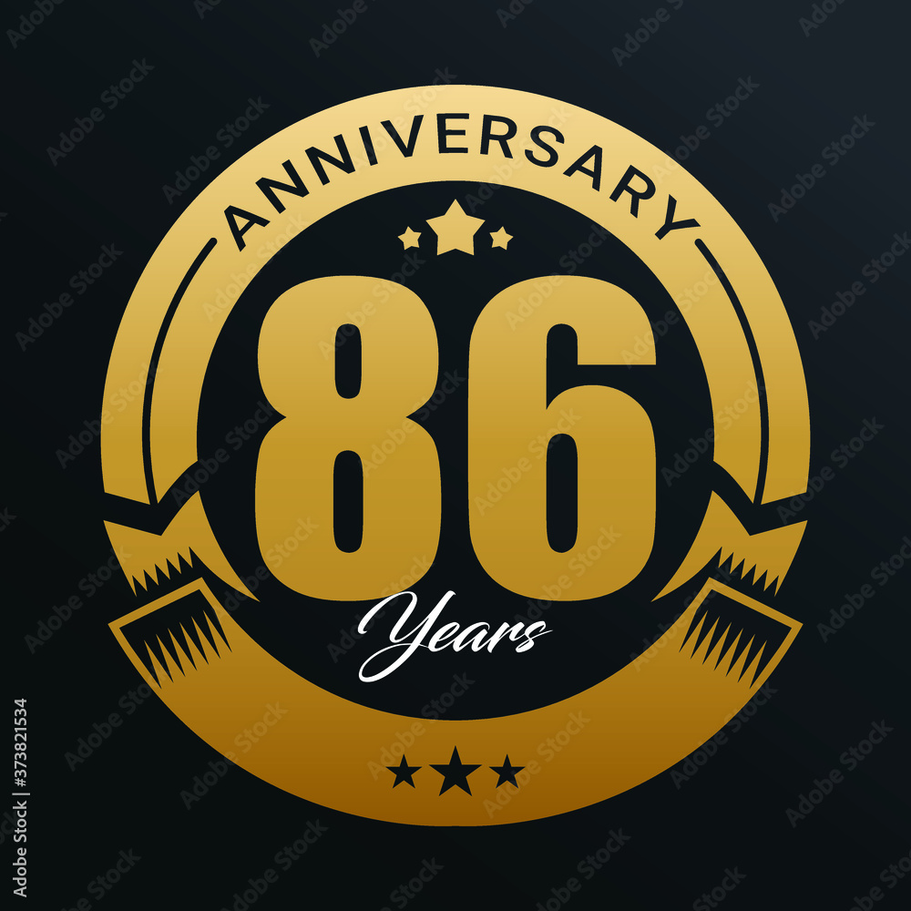 Fototapeta premium 86th Anniversary logo,86 year Anniversary logo design celebration, luxurious golden color logo. 