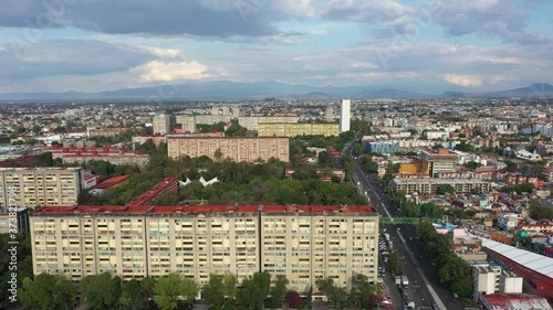 Vista aérea sobre el Conjunto Habitacional Nonoalco Tlatelolco al norte de la Ciudad de México photo