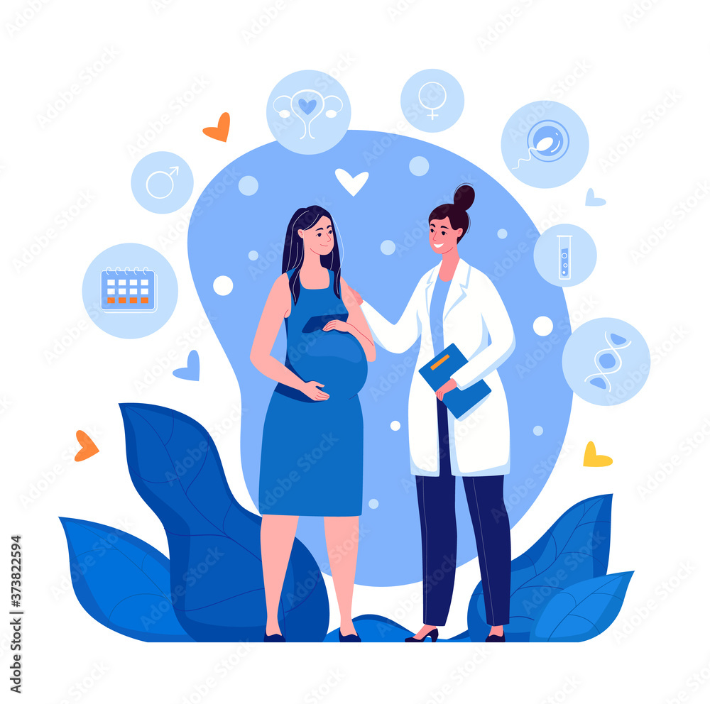 Pregnant woman at the doctor's appointment. Maternity hospital, Maternal  and perinatal health, Preservation of pregnancy. Vector. Illustration in  flat cartoon style. Stock Vector