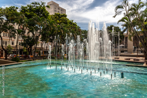 Fountain at Rui Barbosa Square, known as Calçadao square, in downtown of Sao Jose do Rio Preto, Sao Paulo state