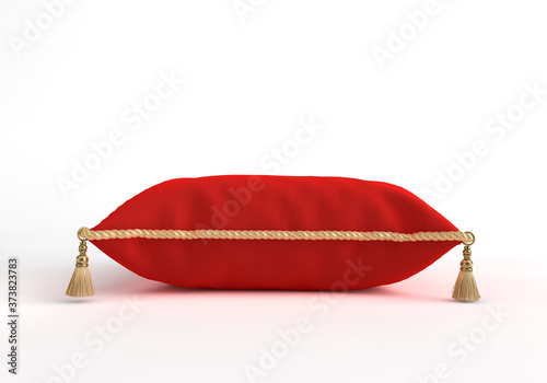 3d-illustration velvet decorative royal pillow with gold tassel and piping front view