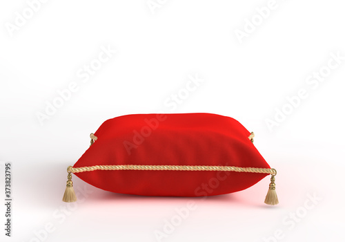 3d-illustration velvet decorative royal pillow with gold tassel and piping isolated top front view