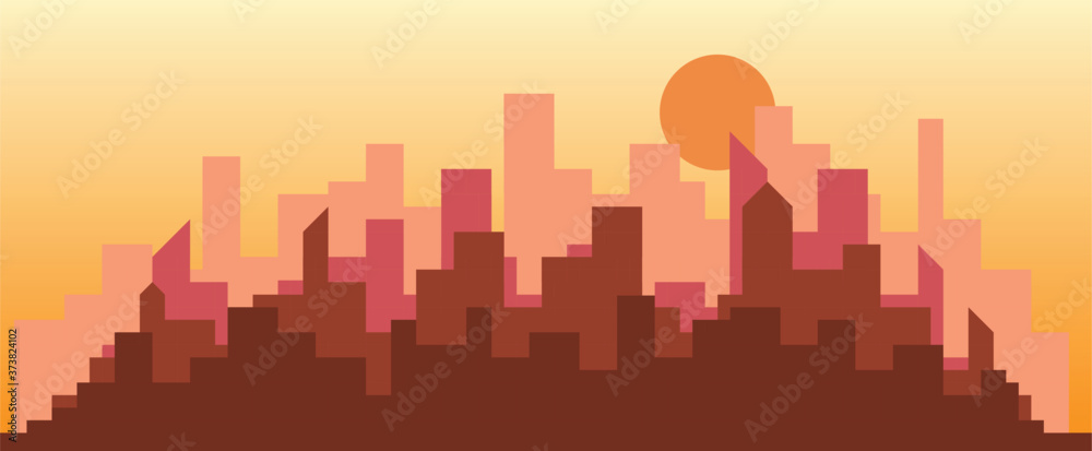 Abstract futuristic city sky sunset with modern buildings vector wallpaper background. Vector illustration EPS 10. - obrazy, fototapety, plakaty 