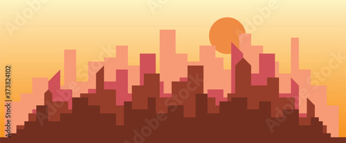 Abstract futuristic city sky sunset with modern buildings vector wallpaper background. Vector illustration EPS 10.