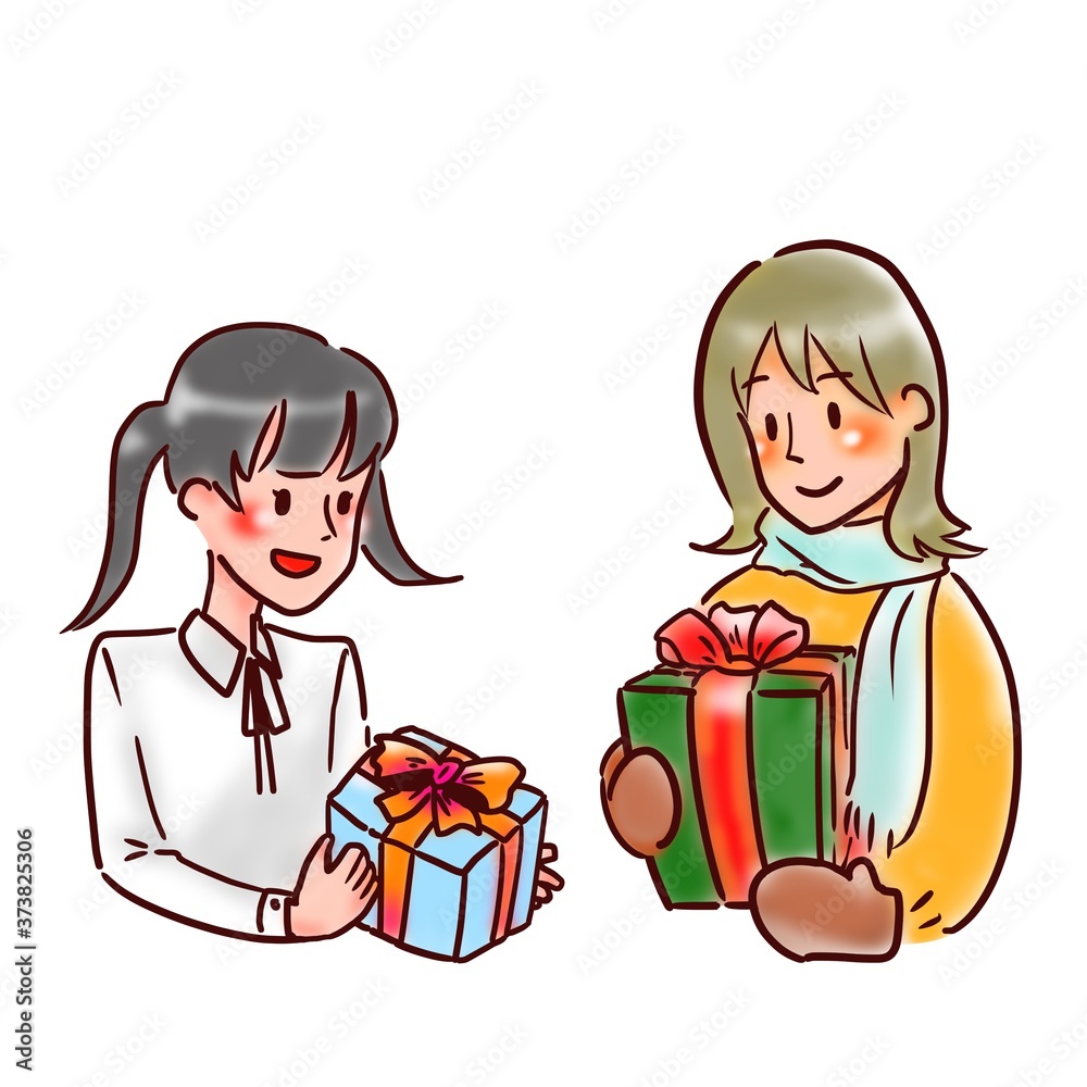 Woman and girl with presents Woman and girl with presents