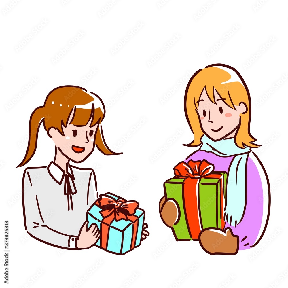 Woman and girl with presents Woman and girl with presents