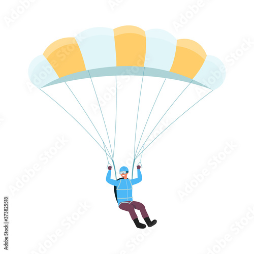 Parachutist man cartoon character jumping flat vector illustration isolated.