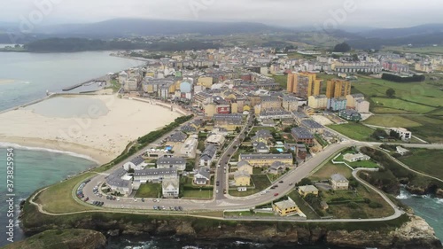 Foz, coastal village of Lugo. Galicia.Spain. Aerial Drone Footage