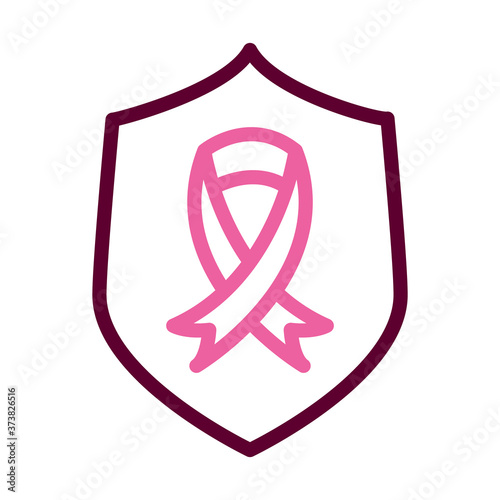 shield with breast cancer ribbon icon, half color half line style