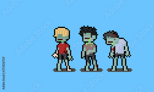 Pixel art cartoon male zombie characters.