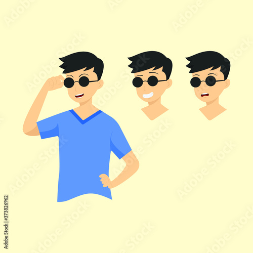 the man wearing sunglasses with a few expressions