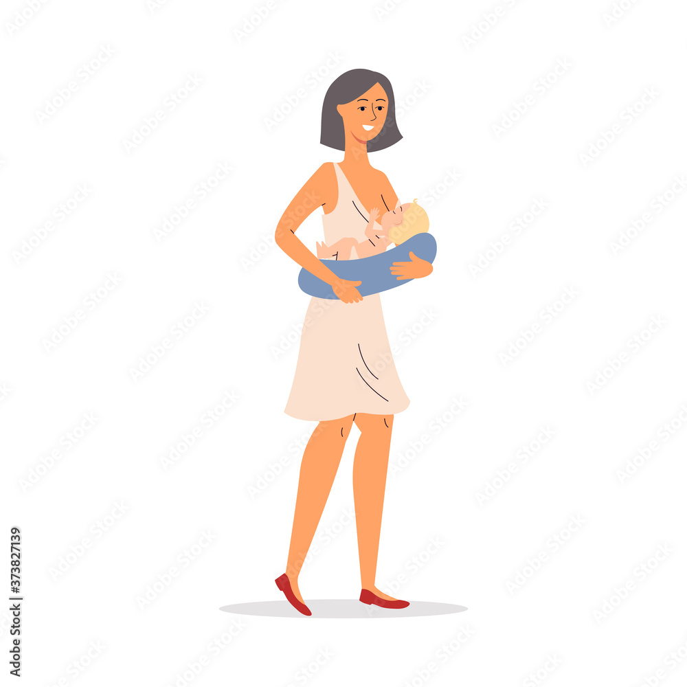 Cartoon mother breastfeeding her baby isolated on white background Cartoon mother breastfeeding her baby isolated on white background