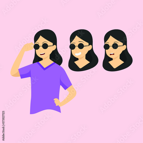 woman wearing dark glasses with some expressions