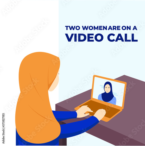 women in hijab are working at home, video calls, work from home.
