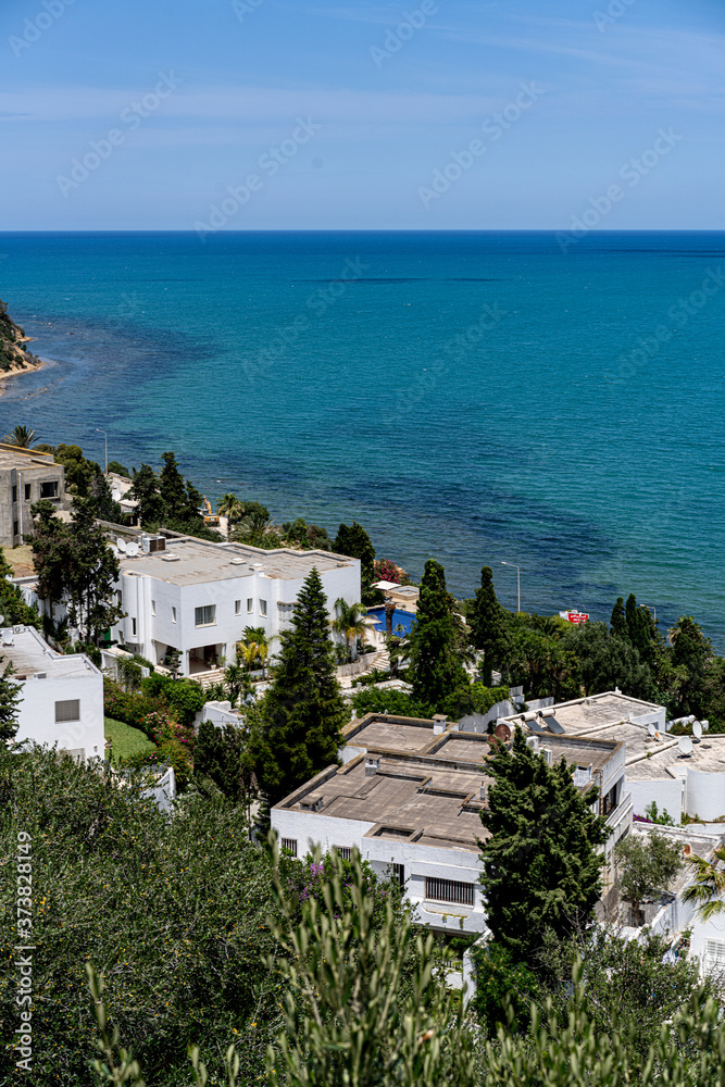 Panoramic view of seaside in Gammarth. Tunisia, North Africa
