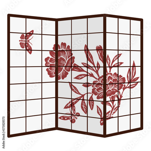The Ancient Chinese Folding Screen With The Chinese Peony And Butterflies Painting Decorated