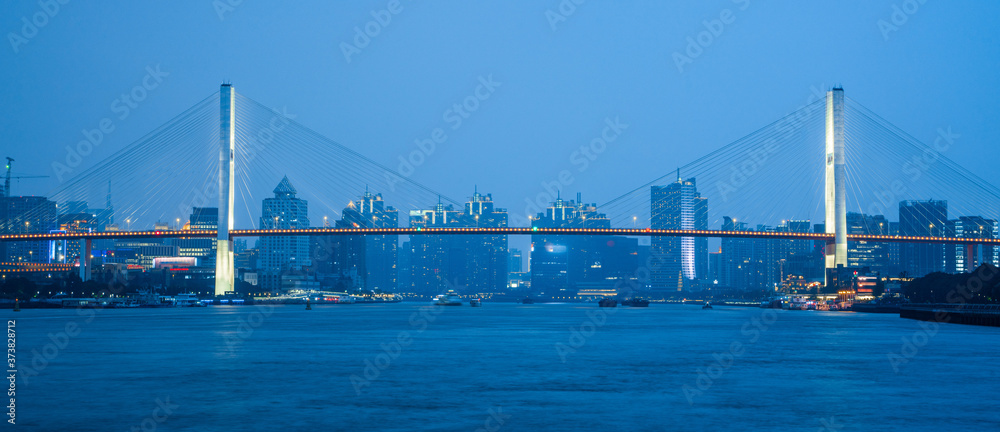 Night view of Nanpu bridge, in Shanghai, China.