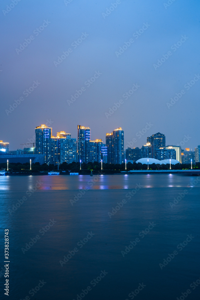 Naklejka premium The residential buildings along the Huangpu River in Shanghai, China.