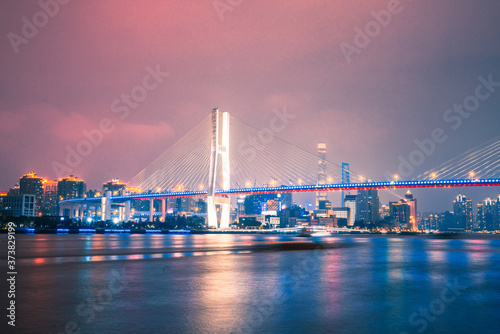 Night view of Nanpu bridge, in Shanghai, China.