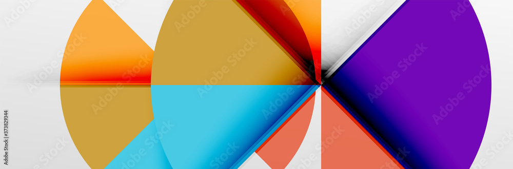 Bright color circles, abstract round shapes and triangles composition with shadow effects. Vector modern geometric design template Bright color circles, abstract round shapes and triangles composition with shadow effects. Vector modern geometric design template