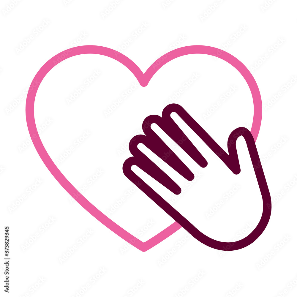 heart and hand icon, half line half color style