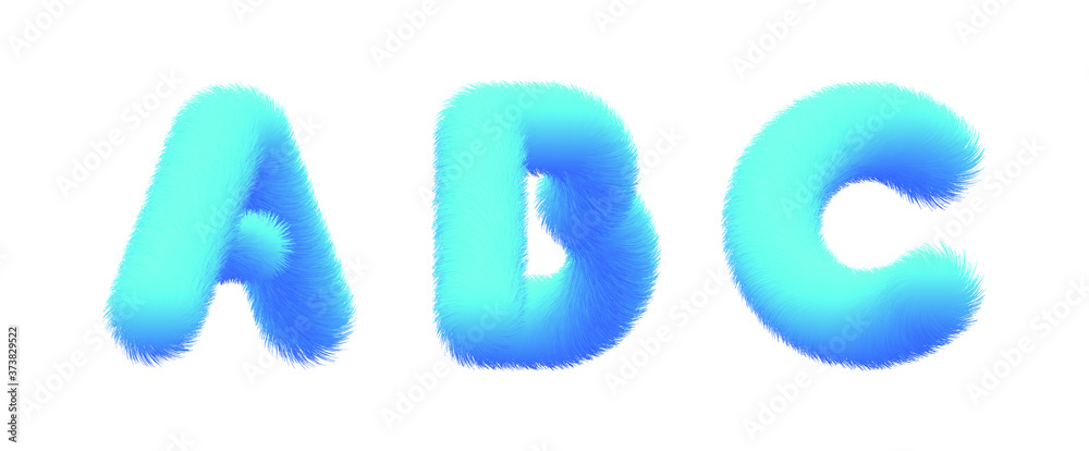Set of High Quality 3D Shaggy Letter A B C on White Background . Isolated Vector Element