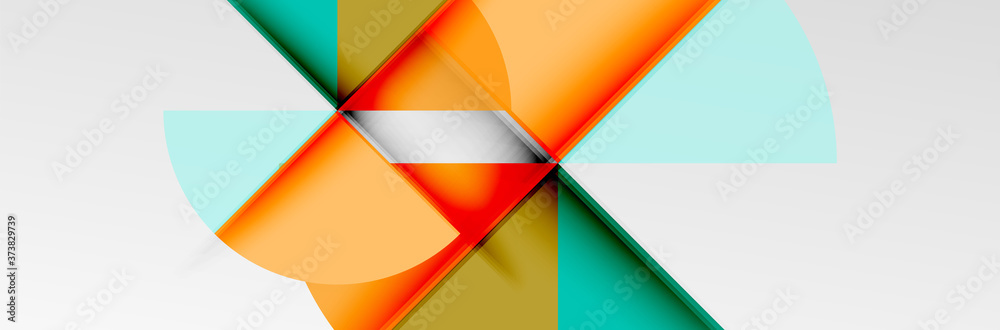 Bright color circles, abstract round shapes and triangles composition with shadow effects. Vector modern geometric design template