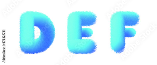 Set of High Quality 3D Shaggy Letter D E F on White Background . Isolated Vector Element