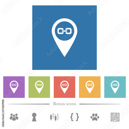 Link GPS map location flat white icons in square backgrounds