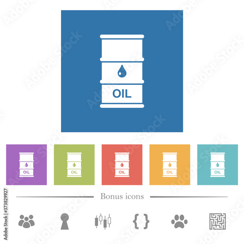 Oil barrel flat white icons in square backgrounds