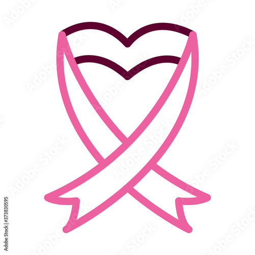 heart shaped breast cancer ribbon, half color half line style