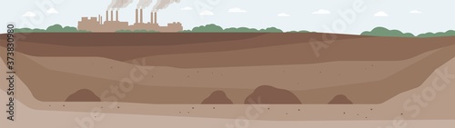 Quarry in ground industrial landscape background flat vector illustration.