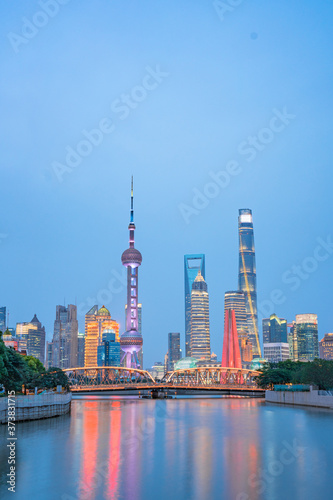 The night view of Lujiazui, the financial district in Shanghai, China.