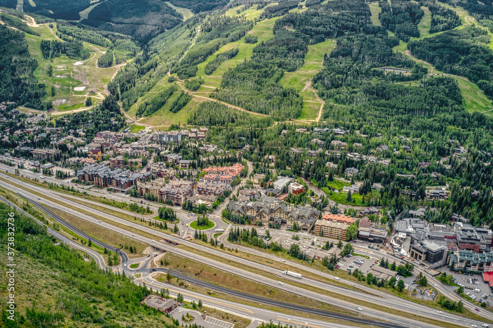 Aerial View of the Famous Ski Resort Town of Vail, Colorado