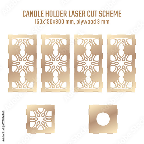 DIY Laser Cutting Vector Scheme for Candle Holder. Woodcut Lantern plywood 3mm. Oriental Floral design.
