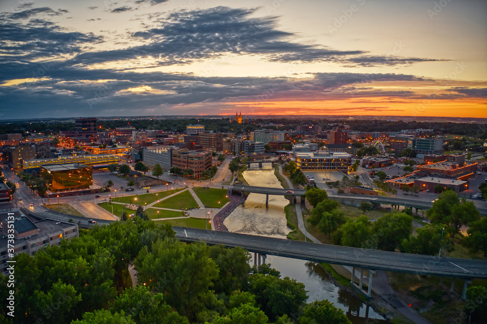 Aerial View of Sioux Falls, South Dakota at Sunset
