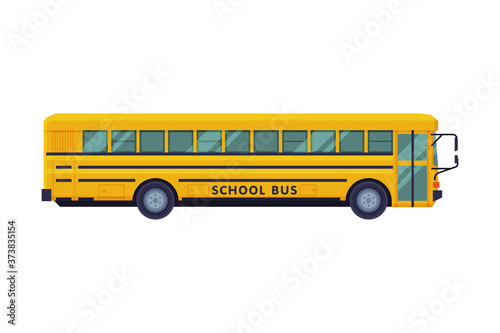 School Bus, Side View, Back to School Concept, Students Transportation Vehicle Flat Vector Illustration
