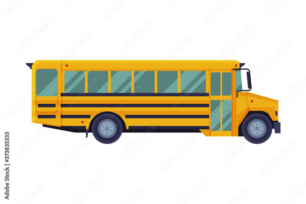 Yellow School Bus, Back to School Concept, Students Transportation Vehicle Flat Style Vector Illustration on White Background Yellow School Bus, Back to School Concept, Students Transportation Vehicle Flat Style Vector Illustration on White Background