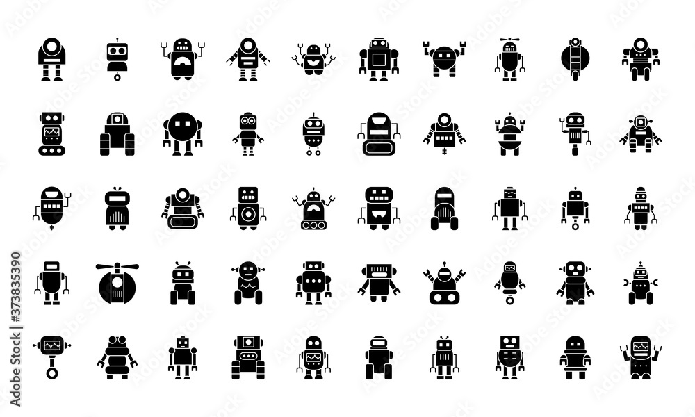 icon set of robotics, silhouette style