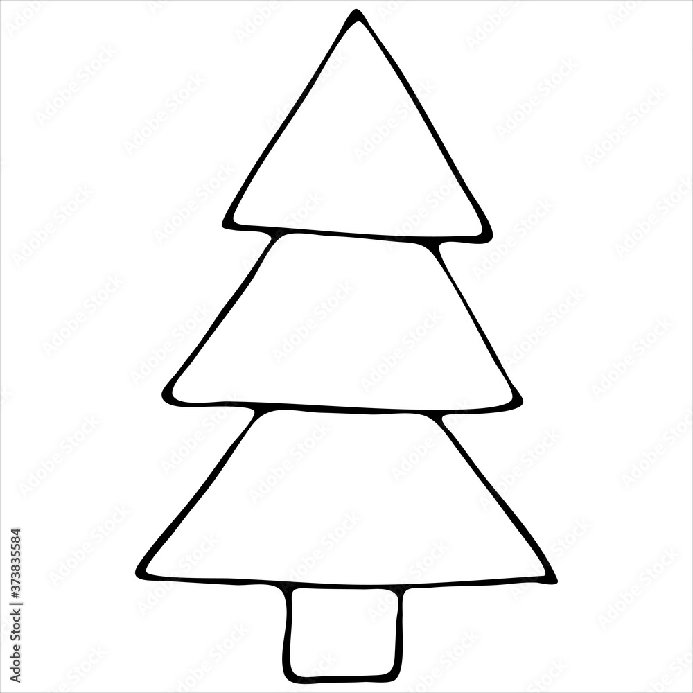 abstract christmas tree for christmas and new year, cute winter doodles, coloring book, doodle style vector element