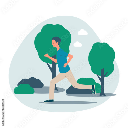 Vector illustration of a man jogging in the park or in nature.