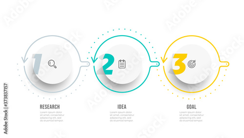 Business infographic thin line process with circle and numbers template design with icons and 3 options or steps. Vector illustration.