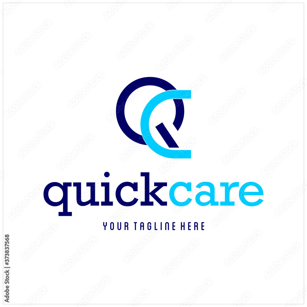 Modern Initial  QC with Letter Quick care for Clinic or Public Health Service Icon Logo Vector Design