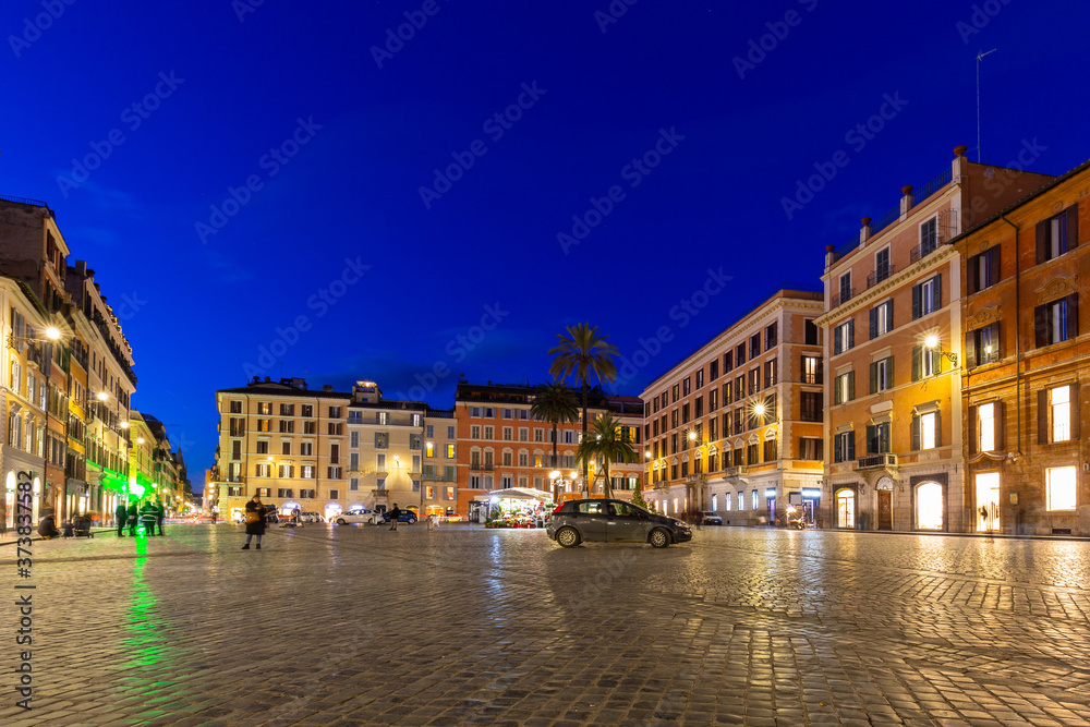 Amazing architecture of the old town of Rome city at night, Italy