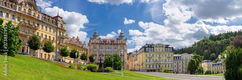 Obraz na płótnie Panorama view - Goethe Square in small great Czech spa town Mariánské Lázně (Marienbad) - region Karlovy Vary Czech Republic - Europe w salonie